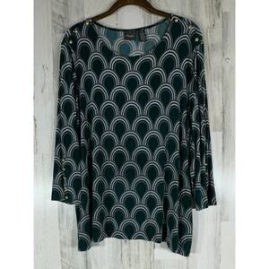 Chicos Travelers Top Size 3 or‎ XL Dark Teal Print Slinky Stretchy